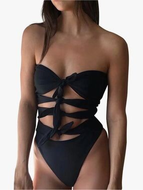 New Strappy Black One-Piece Cutout Swimsuit